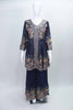 Navy Blue Floral Mirror Work Sharara Suit Set with Embroidered Kurta and Dupatta - Mangaldeep NX