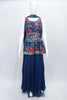 Navy Blue Floral Sleeveless Peplum Kurta Set with Palazzo and Dupatta for Women - Mangaldeep NX