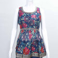 Navy Blue Floral Sleeveless Peplum Kurta Set with Palazzo and Dupatta for Women - Mangaldeep NX