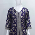 Navy Blue Foil Printed Kurta Palazzo Set with Zari Embroidery and Matching Dupatta - Mangaldeep NX