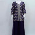 Navy Blue Foil Printed Kurta Palazzo Set with Zari Embroidery and Matching Dupatta - Mangaldeep NX