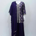 Navy Blue Foil Printed Kurta Palazzo Set with Zari Embroidery and Matching Dupatta - Mangaldeep NX