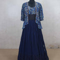 Navy Blue Mirror Work Lehenga Choli with Printed Jacket - Mangaldeep NX