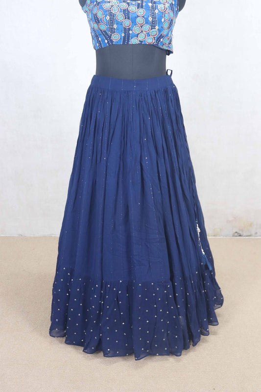 Navy Blue Mirror Work Lehenga Choli with Printed Jacket - Mangaldeep NX