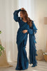 Navy Blue Organza Ruffle Readymade Plain Saree - Mangaldeep NX