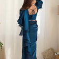 Navy Blue Organza Ruffle Readymade Plain Saree - Mangaldeep NX