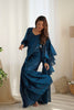Navy Blue Organza Ruffle Readymade Plain Saree - Mangaldeep NX