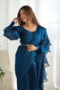 Navy Blue Organza Ruffle Readymade Plain Saree - Mangaldeep NX