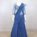 Navy Blue Pre - Draped Designer Lehenga with Embroidered Floral Net Blouse - Mangaldeep NX