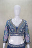 Navy Blue Pre - Draped Designer Lehenga with Embroidered Floral Net Blouse - Mangaldeep NX