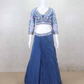 Navy Blue Pre - Draped Designer Lehenga with Embroidered Floral Net Blouse - Mangaldeep NX