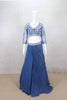 Navy Blue Pre - Draped Designer Lehenga with Embroidered Floral Net Blouse - Mangaldeep NX