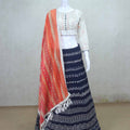 Navy Blue Printed Lehenga Choli with Orange Dupatta - Mangaldeep NX
