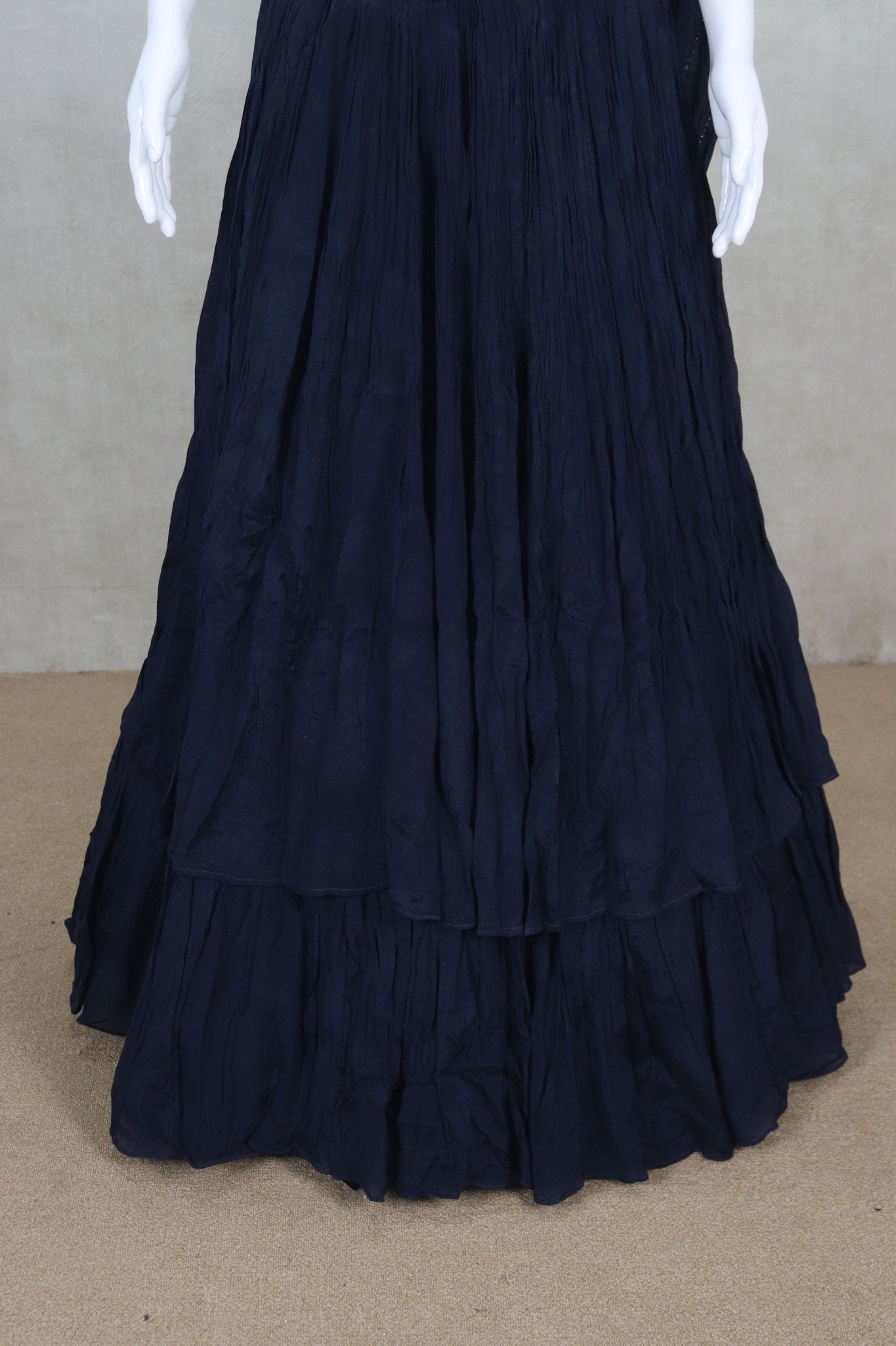 Navy Blue Sequin Embellished Crop Top Lehenga Choli with Dupatta - Mangaldeep NX
