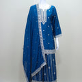 Navy Blue Sharara Suit Set with Heavy Silver Embroidery Dupatta - Mangaldeep NX
