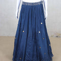 Navy Blue Silk Lehenga Choli with Embellished Jacket and Mirror Work - Mangaldeep NX