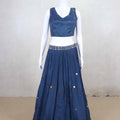 Navy Blue Silk Lehenga Choli with Embellished Jacket and Mirror Work - Mangaldeep NX