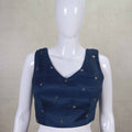 Navy Blue Silk Lehenga Choli with Embellished Jacket and Mirror Work - Mangaldeep NX