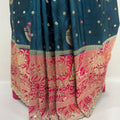 Navy Blue Silk Saree with Red Zari Border - Mangaldeep NX