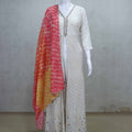 Off - White Chikankari Style Anarkali Suit with Colorful Bandhani Dupatta - Mangaldeep NX
