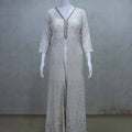 Off - White Chikankari Style Anarkali Suit with Colorful Bandhani Dupatta - Mangaldeep NX