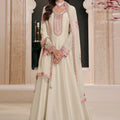 Off - White Embroidered Silk Semi Stitched Anarkali Suit with Dupatta - Mangaldeep NX