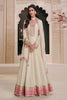 Off - White Embroidered Silk Semi Stitched Anarkali Suit with Dupatta - Mangaldeep NX