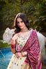Off - White Floral Embroidered Lehenga Choli Set with Contrast Purple Dupatta - Mangaldeep NX