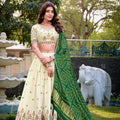 Off - White Geometric Floral Embroidered Lehenga Choli Set with Green Bandhej Dupatta - Mangaldeep NX