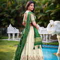 Off - White Geometric Floral Embroidered Lehenga Choli Set with Green Bandhej Dupatta - Mangaldeep NX