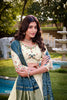 Off - White Peacock Embroidered Lehenga Choli Set with Blue and Green Contrast Dupatta - Mangaldeep NX