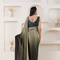 Olive Green and Black Satin Silk Saree with Woven Zari Border and Designer Blouse - Mangaldeep NX