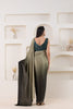 Olive Green and Black Satin Silk Saree with Woven Zari Border and Designer Blouse - Mangaldeep NX