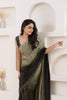 Olive Green and Black Satin Silk Saree with Woven Zari Border and Designer Blouse - Mangaldeep NX