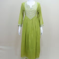 Olive Green Cotton Anarkali Kurta Set with Dupatta Embroidered Ethnic Suit - Mangaldeep NX