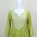 Olive Green Cotton Anarkali Kurta Set with Dupatta Embroidered Ethnic Suit - Mangaldeep NX