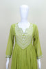Olive Green Cotton Anarkali Kurta Set with Dupatta Embroidered Ethnic Suit - Mangaldeep NX