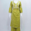 Olive Green Embroidered Cotton Straight Suit Set with Dupatta - Mangaldeep NX