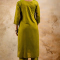 Olive Green Embroidered Silk Blend Readymade Salwar Suit with Contrast Dupatta - Mangaldeep NX