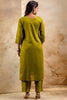 Olive Green Embroidered Silk Blend Readymade Salwar Suit with Contrast Dupatta - Mangaldeep NX