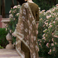 Olive Green Embroidered Straight Cut Salwar Suit with Floral Dupatta - Mangaldeep NX