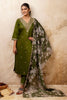 Olive Green Embroidered Straight Salwar Suit with Floral Dupatta - Mangaldeep NX