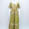 Olive Green Floral Embroidered Kurta Set with Zari Work Dupatta and Palazzo Pant - Mangaldeep NX