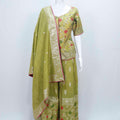 Olive Green Floral Embroidered Kurta Set with Zari Work Dupatta and Palazzo Pant - Mangaldeep NX
