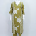 Olive Green Floral Printed Cotton Suit Set with Dupatta - Mangaldeep NX
