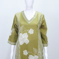 Olive Green Floral Printed Cotton Suit Set with Dupatta - Mangaldeep NX