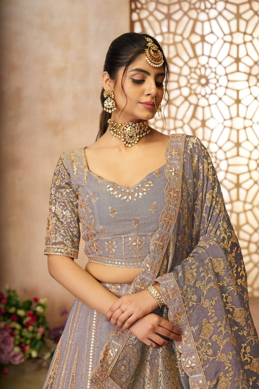 Onion Pink Sequin Embroidered Lehenga Choli with Dupatta - Mangaldeep NX
