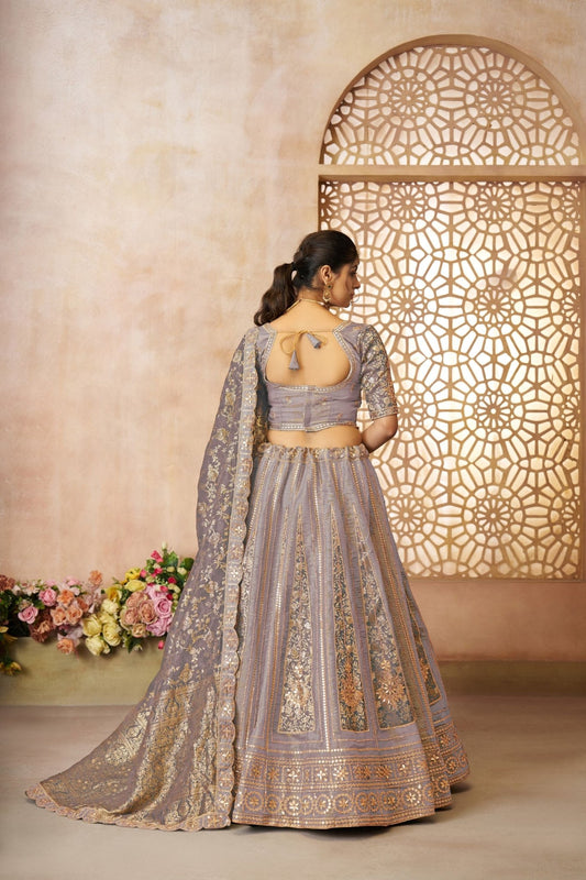Onion Pink Sequin Embroidered Lehenga Choli with Dupatta - Mangaldeep NX