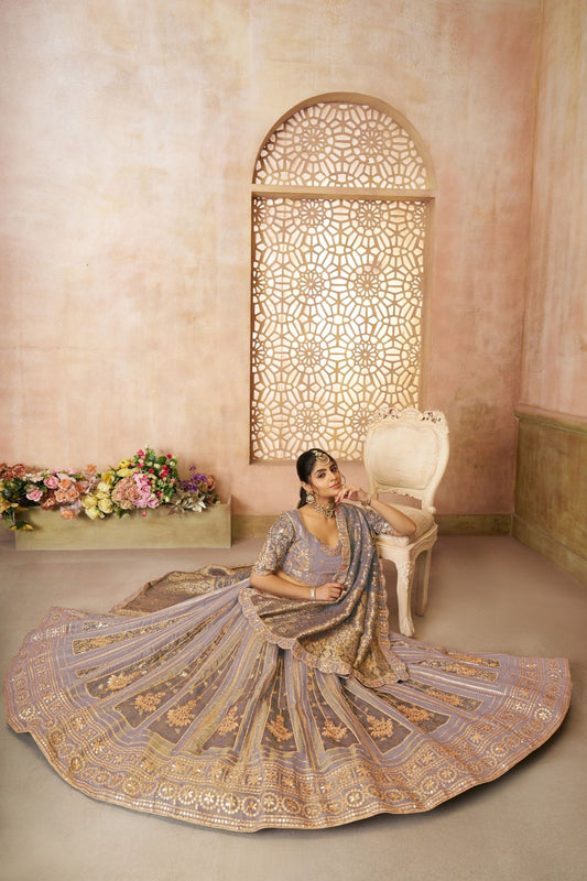 Onion Pink Sequin Embroidered Lehenga Choli with Dupatta - Mangaldeep NX