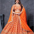 Orange Silk Bridal Lehenga Choli with Zari and Sequin Embroidery - Mangaldeep NX